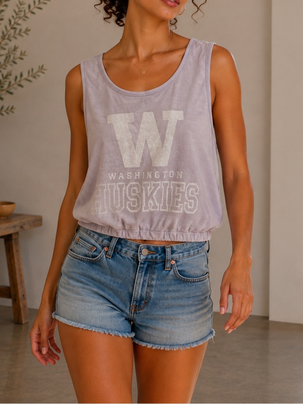 Washington Huskies Lavender Scoop Neck Cropped Tank Top